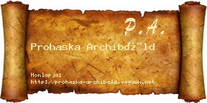 Prohaska Archibáld névjegykártya